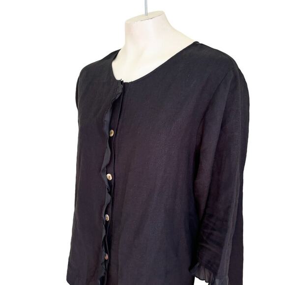 DAVID DART 100% Linen Lightweight Oversized Silk Trim Button Front Shirt SZ 1X - Picture 2 of 10